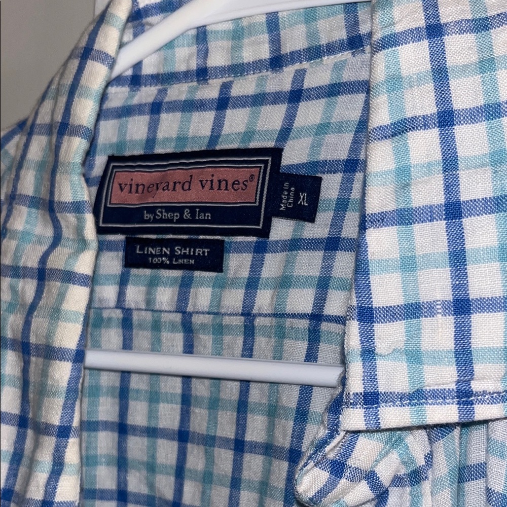 Vineyard Vines Men's Blue and White Checkered Shirt
